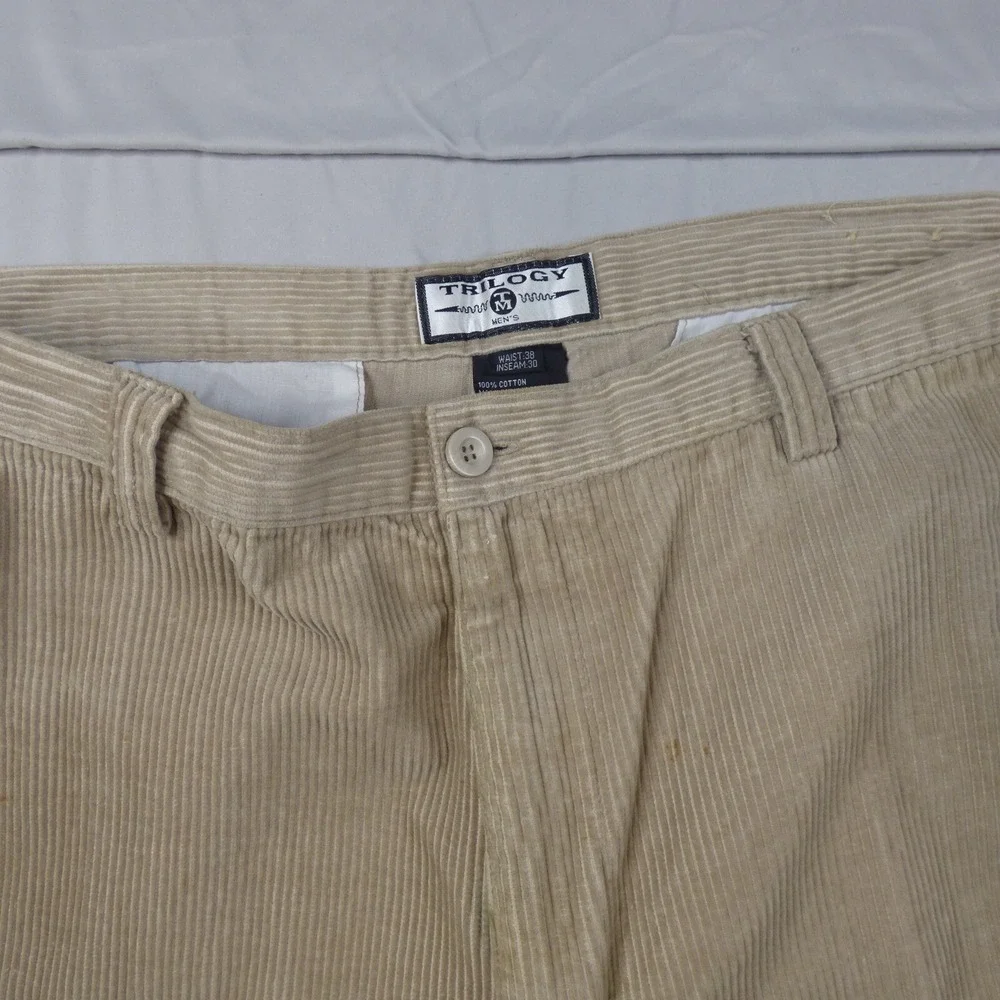 Men's Heavy Soft Trilogy Flat Front Corduroy Warm Pants 38/30‎ 100% Cotton Tan